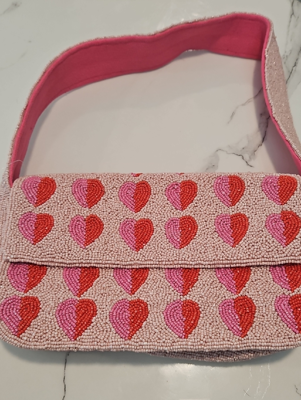 Pink Beaded Heart Crossbody Bag - Red & Pink Heart Design